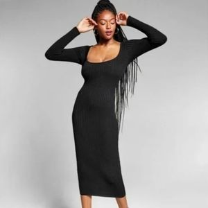 Jeannie Mai X INC Women's Black Selena Ribbed Bodycon Knit Midi Size Small